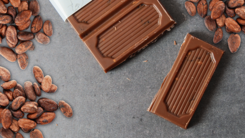 チョコレートとカカオ豆の写真